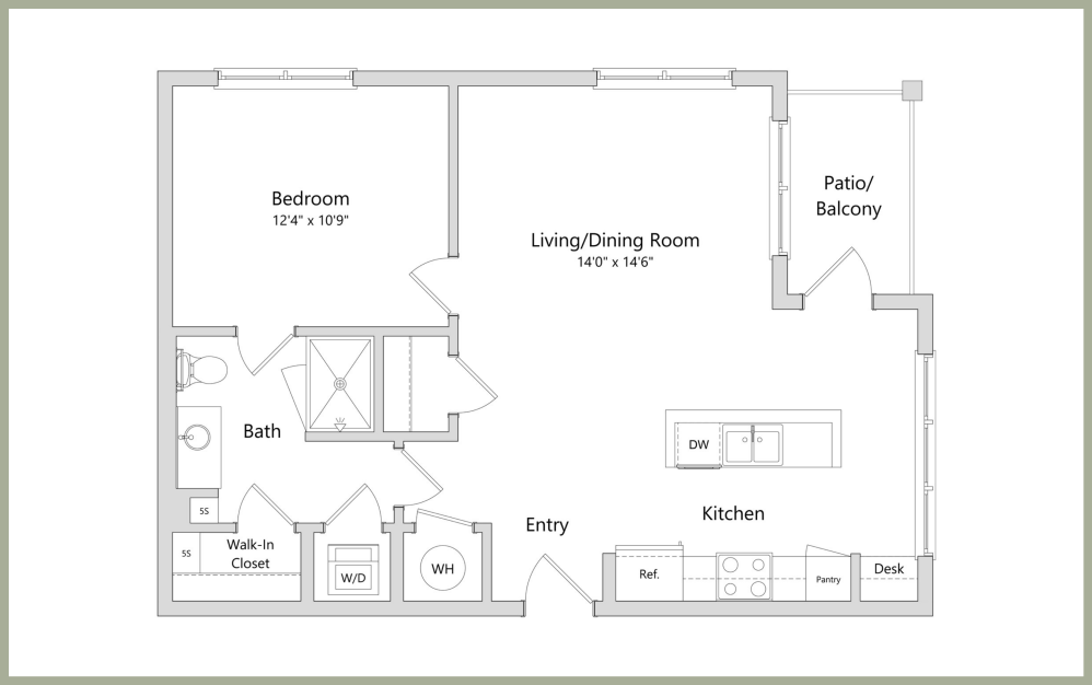 A1 - 1 bedroom floorplan layout with 1 bath and 765 square feet. (2D)