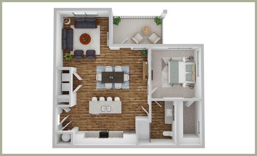 A2 - 1 bedroom floorplan layout with 1 bathroom and 902 square feet