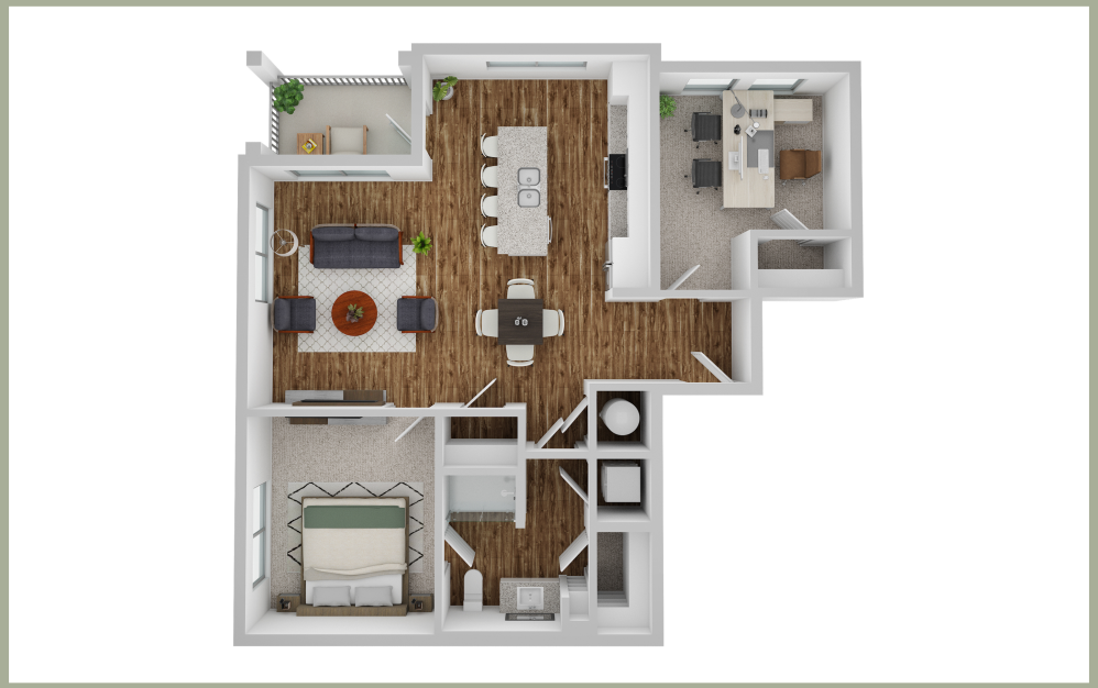 A3 - 1 bedroom floorplan layout with 1 bathroom and 948 square feet (3D)