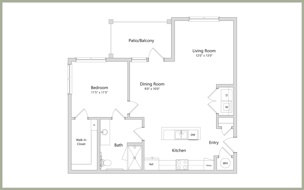 A4 - 1 bedroom floorplan layout with 1 bath and 852 square feet. (2D)