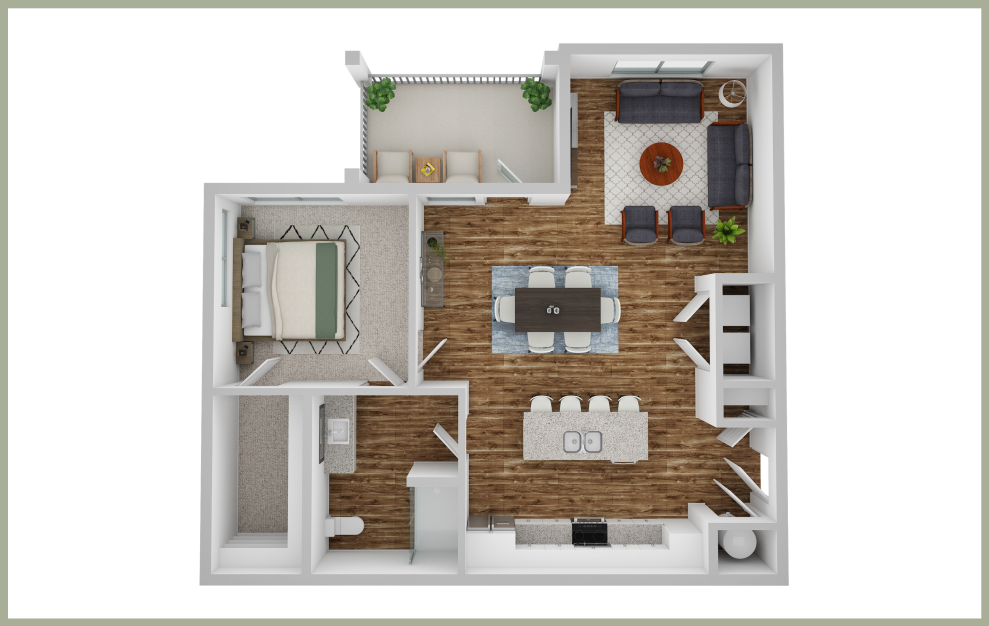 A4 - 1 bedroom floorplan layout with 1 bath and 852 square feet. (3D)