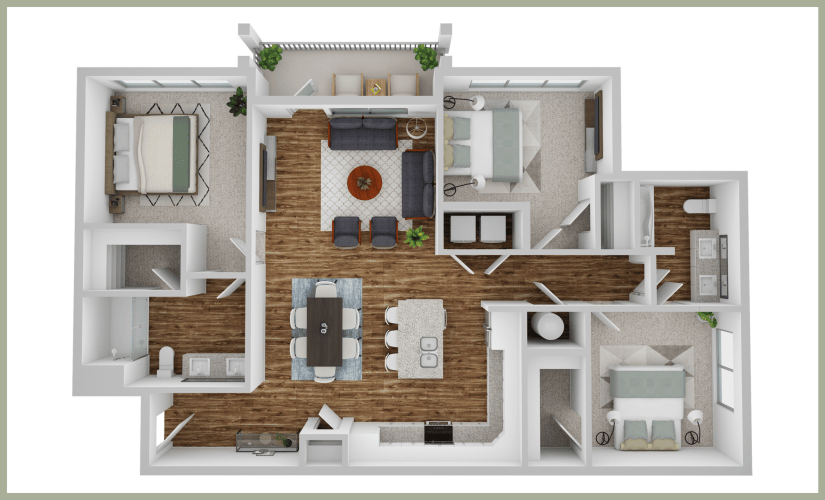C1 - 3 bedroom floorplan layout with 2 bathrooms and 1347 square feet