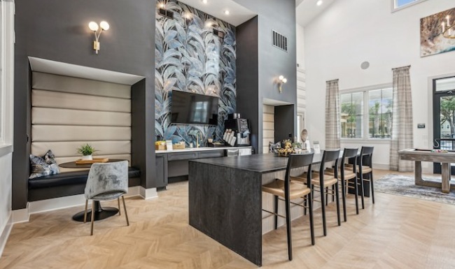 Coffee bar with seating at 4000 Margaret apartments in Beaufort Coffee bar with seating at 4000 Margaret apartments in Beaufort